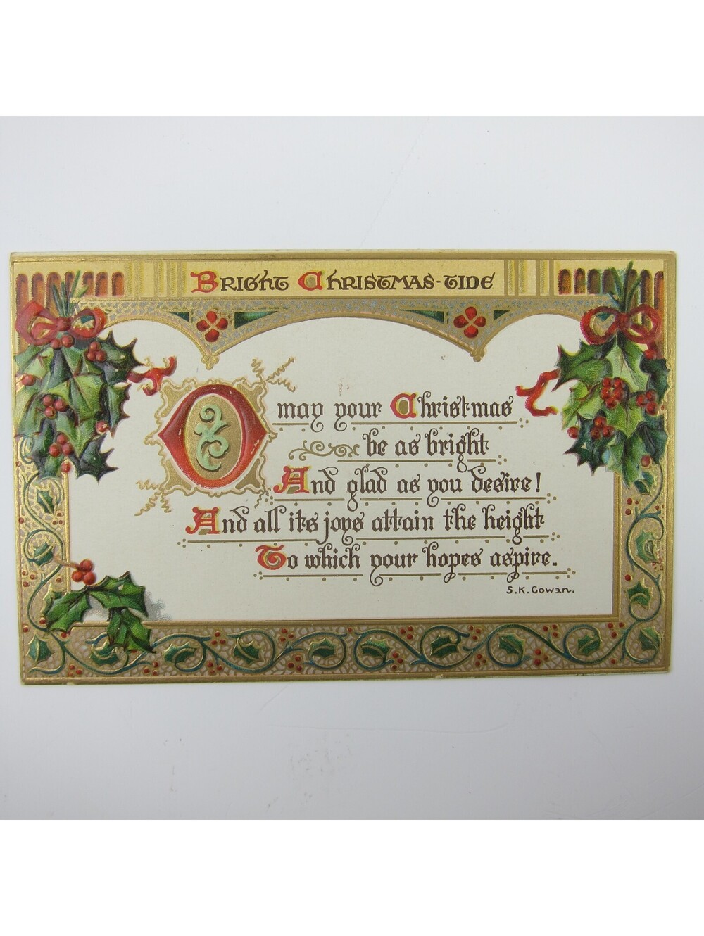 Christmas Postcard Raphael Tuck & Sons Gold Embossed Christmas Text 502 Antique